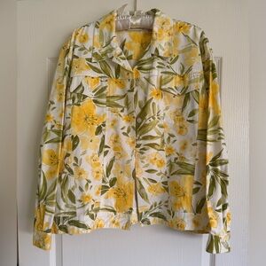 Alfred Dunner Yellow and Green Floral Jean Jacket